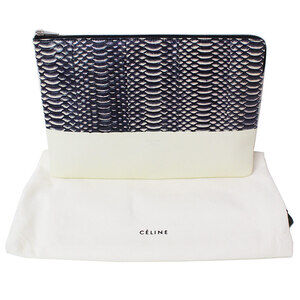 Celine lambskin Pouch two Clutch leather snakeskin Bag white Solo tone python